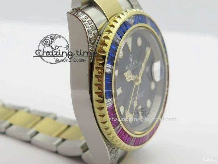MiroTime 0511 GMT-Master II 116759 SS YG Bp-Maker Blue Red Ruby Crystal Black Dial On SS YG Bracelet A SmoothTexture 3771